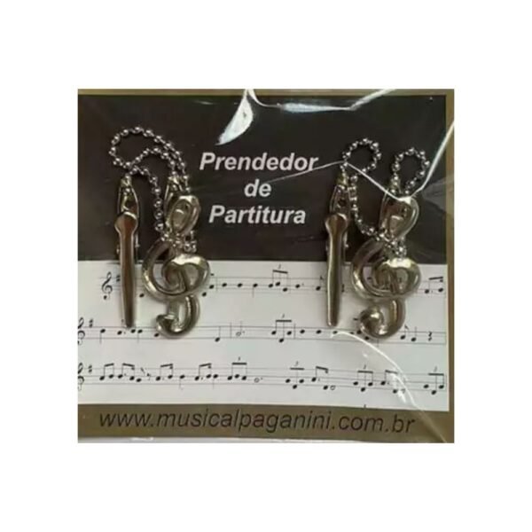 Prendedor de partitura clipets c/corrente - clave de sol prata - par