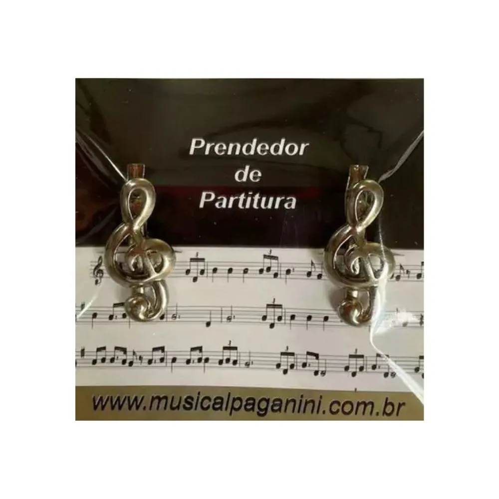 Prendedor de Partitura Clipets - Clave de Sol Prata - Par