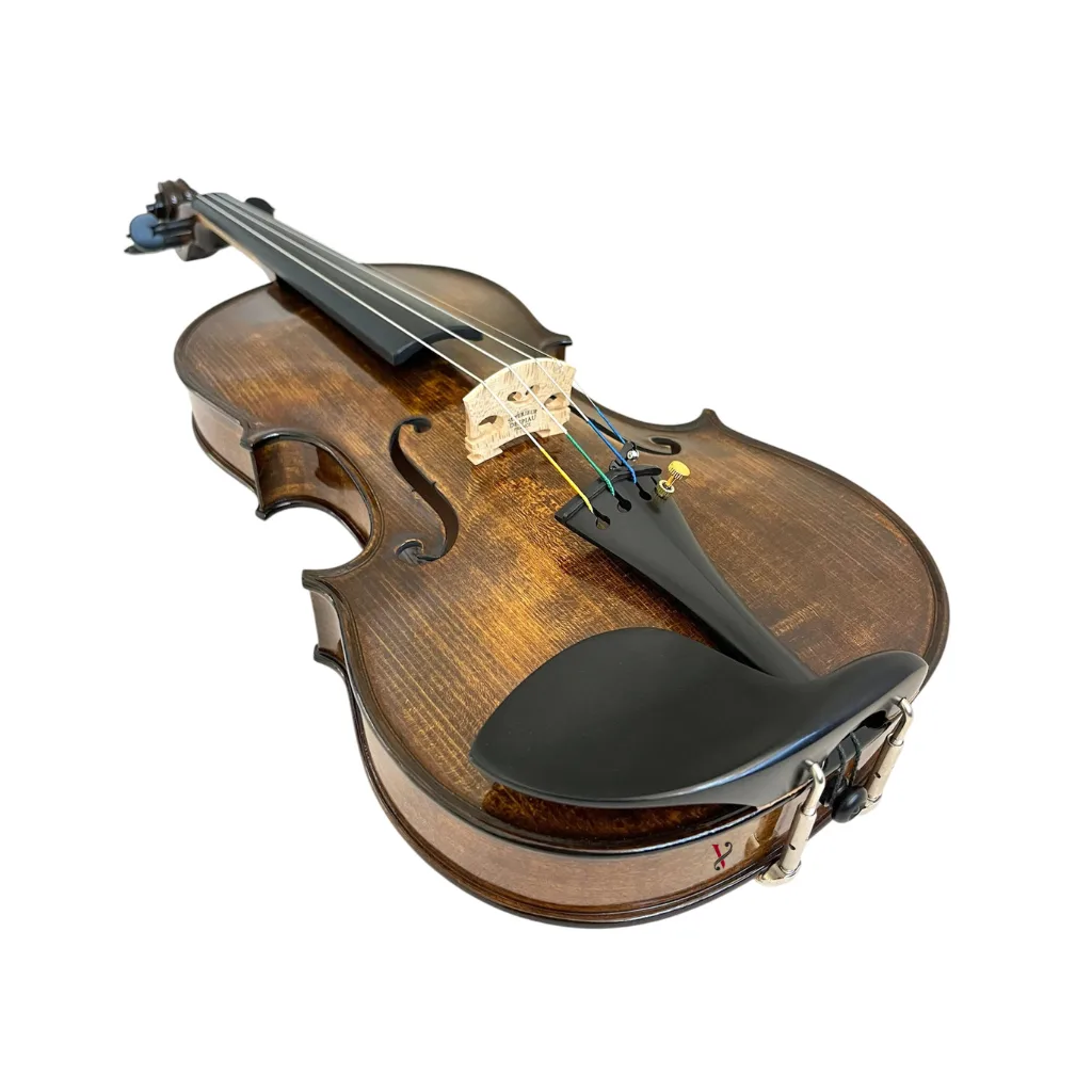 Violino Rolim J.A. Francis Virtus inteiro, mostrando os detalhes da madeira e do acabamento